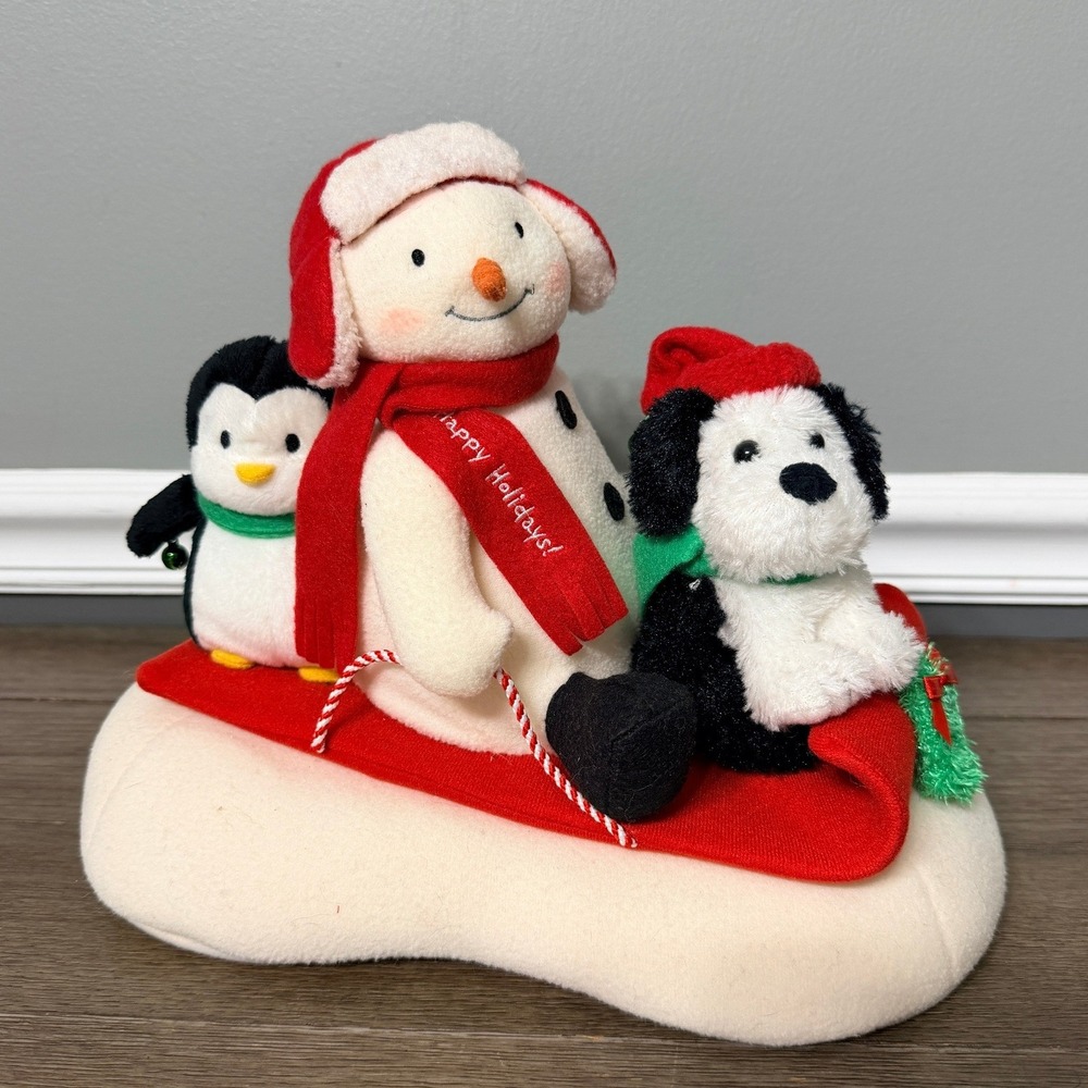 Hallmark 2007 Jingle Pals Snowman Sleigh Ride Musical Animated Sled Penguin Dog